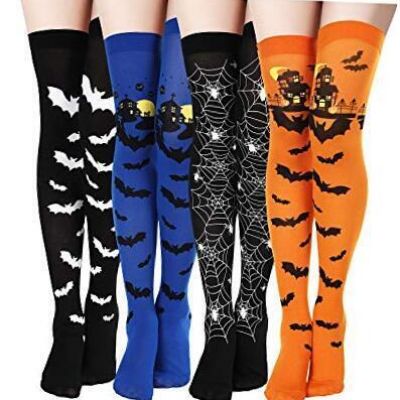 Boao 4 Pairs Halloween Thigh High Long Stockings Over Knee Stockings Cosplay