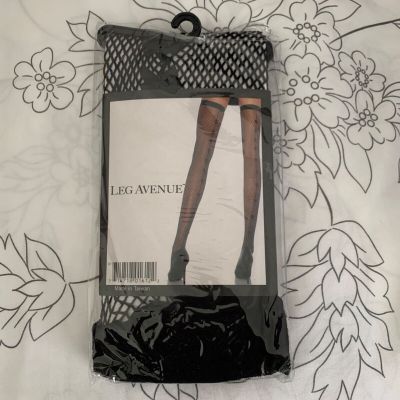 LEG AVENUE STYLE 9017 BLACK FISHNET THIGH HIGHS with BACKSEAM & SATIN BOWS - O/S