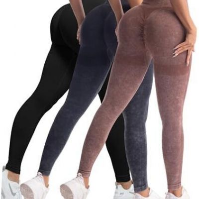 3 Piece Workout Leggings Sets Small 3 Packs - Black/Washed Black/Washed Brown