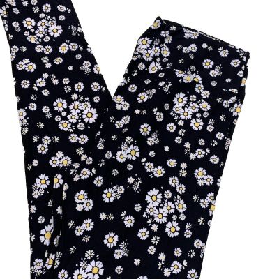 LuLaRoe Womens Leggings Size TC Daisies Black Yellow Floral Tall And Curvy NWT