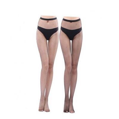 Womens High Waist Patterned Fishnet Tights Suspenders Large Black-0034