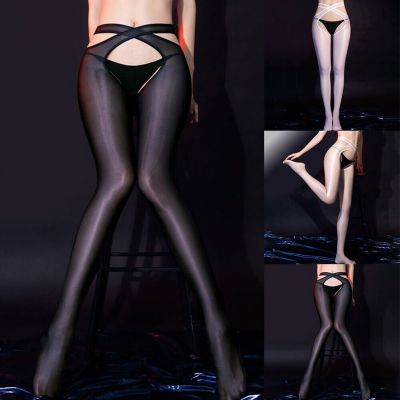 Women Sexy Lingerie Oil Glossy Shiny Pantyhose Stocking Sheer Tights Crotchles