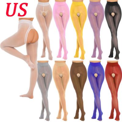 US Women Oil Silk Sheer Pantyhose Hollow Out Tight Thighs High Stockings Hosiery