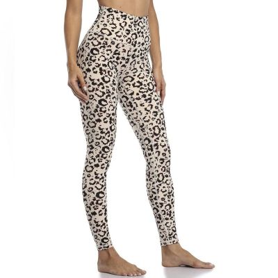 Women’s High waisted Tummy control workout leggings yoga pants Beige Leopard S.