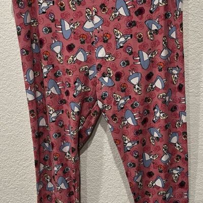 LuLaRoe Soft Leggings Pants Pink ALICE IN WONDERLAND Disney Size:18 Stretch