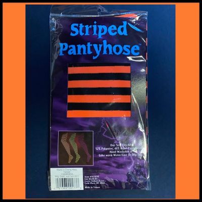 Halloween Orange and Black Striped Pantyhose Tights ONE SIZE Reg Fun World NWT