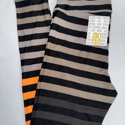 NEW LuLaRoe OS (2-10) Black Gray Orange Striped Halloween Leggings