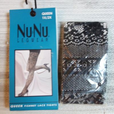 Nunu Legwear Fishnet Lace Tights Black Size Queen 1X/2X Lot of Two Pair