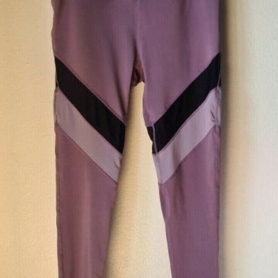 BCBG MAXAZRIA Colorblock Chevron Excercise Workout Leggings Purple Black Large L