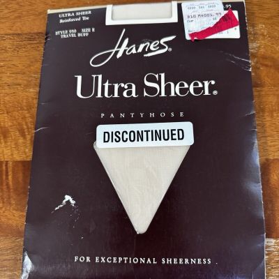 Hanes absolutely ultra sheer Reinforced Toe Travel Buff pantyhose 950 Size E New