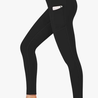 Womens Black Yoga Leggings Pants Size Large High Waist Tummy Control Workout