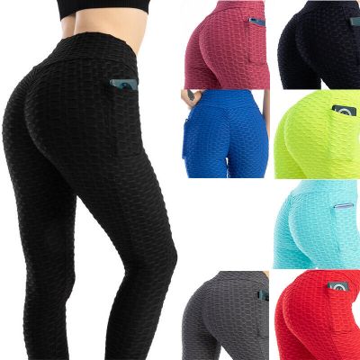 Women Fitness Leggings Bubble w/Pockets Hot Pilate Yoga Gym Pants Trousers