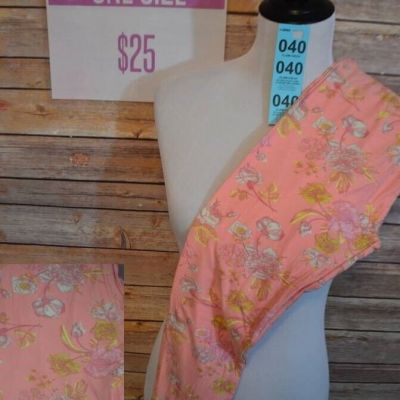 NWT LuLaRoe One Size Pastel Blue & Green Flora on Pink