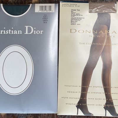 Christian Dior Ultra Sheer Green & Donna Karan Buff Pantyhose Size Medium