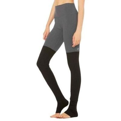 Alo Yoga Goddess Rib Leggings Grey & Black Medium Gym Workout Athletic Dance