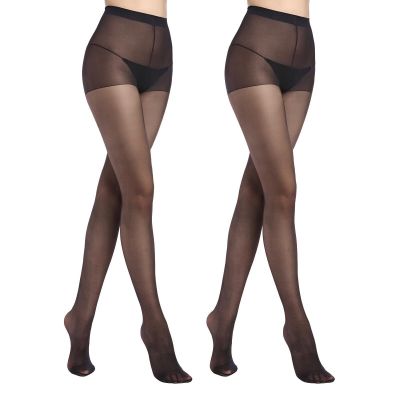 2 Pack Sheer Tights for Women rip proof 15 Denier run resistant black sheer t...