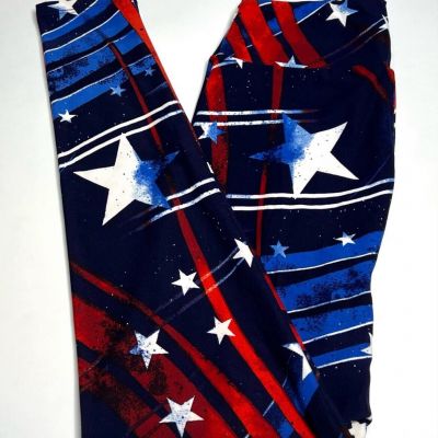 NEW LuLaRoe OS Leggings BLUE STAR 4TH July USA RIBBON Military Law Patriotic