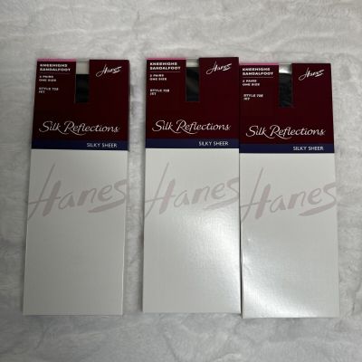 Hanes Silk Reflections Silky Sheer Knee Highs Sandalfoot JET BLACK 6 pairs