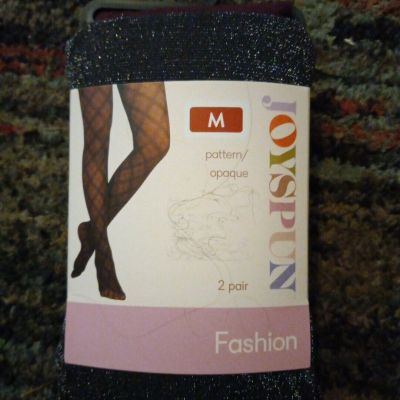 Joyspun Fashion Tights Women's Medium 2-Pair Black Witchy Grunge Plum Goth New