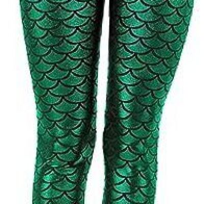 Leggings for Women Halloween Shiny Green Fish Scale Legging X-Large Mermaid