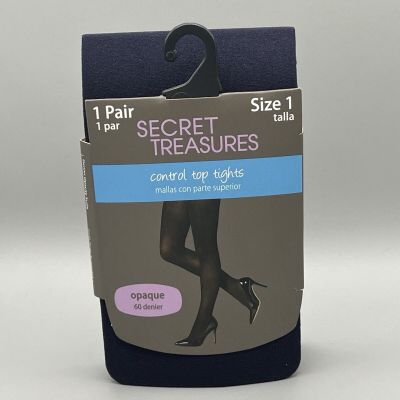 1-Pair SECRET TREASURES Size 1 Control Top Opaque Tights Pantyhose • Navy