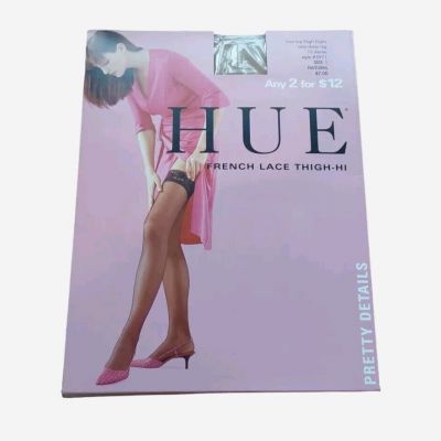 New Vintage Hue French Lace Top Thigh-Hi  Stockings sz 1 Natural 5971 15 denier