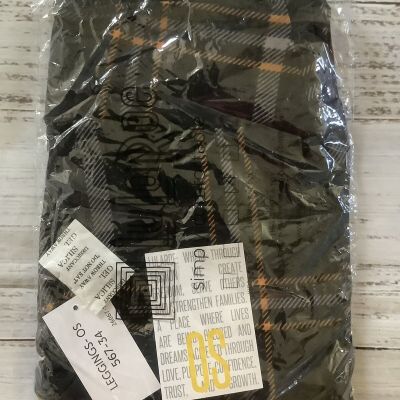 NWT LuLaRoe OS One Size Leggings - Black With Orange And Gray Design