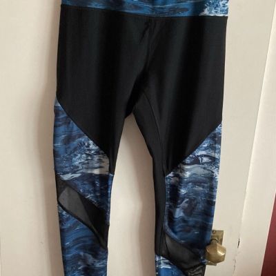 RBX Activewear Sz Medium Workout Leggings Black/Blue with Mesh High-rise, Ankle