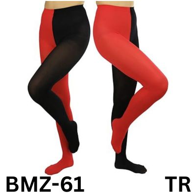 ToBeInStyle Women' Two Toned Jester Tights W/Reinforced Toe- One Size, Black/Red