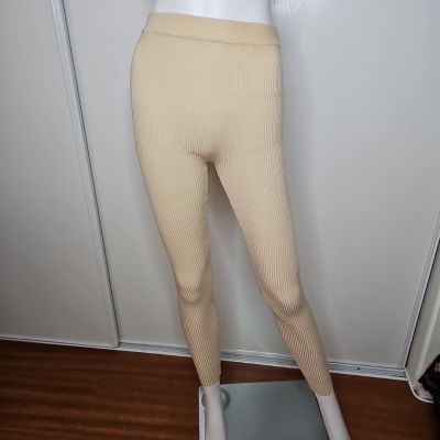 Fashion Nova Leggings Ribbed Pull On Stretch High Waisted Knit Cream Size S