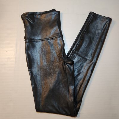 Spanx Leggings Womens Black Faux Leather Compression Size Med