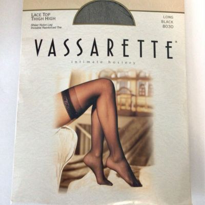 Vassarette Lace Top Thigh High Stockings Sheer Black Long 8030 NEW in Package!