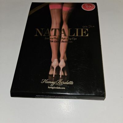 Honey Birdette Natalie Pink Stockings Luxury Thigh High Stay Ups size Large new