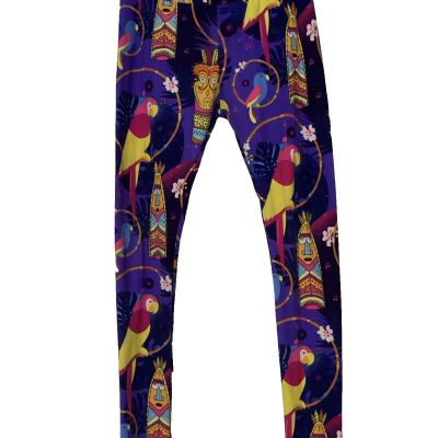 AMBRIE Purple Parrot Print Stretch Sueded Polyester Legging Pants Sz 0S