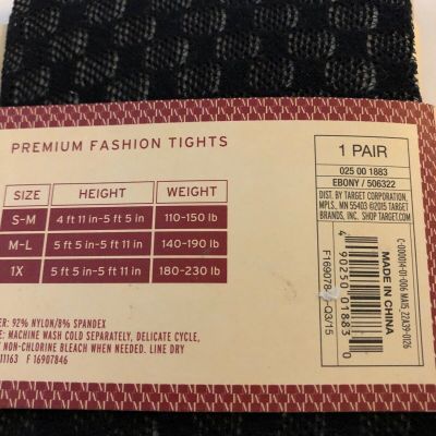 Merona Premium Fashion Tights Ebony S/M NEW!