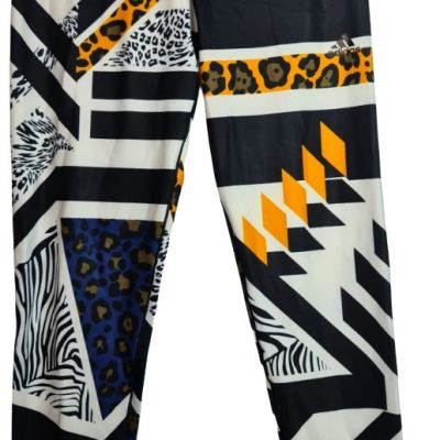 adidas Women's Workout Mid-Rise Long Tights - Black Print Africa Pants MEDIUM