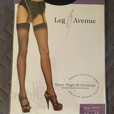 Leg Avenue Sheer Thigh High Stockings Plus Size 1X-3X Style 1001Q Black Nylon