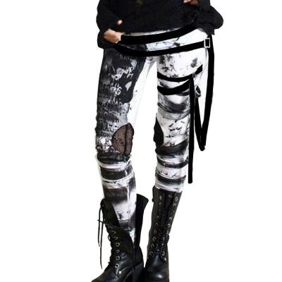 Women Ladies Gothic Punk Leggings High Waist Skinny Stretchy Long Pants Trousers