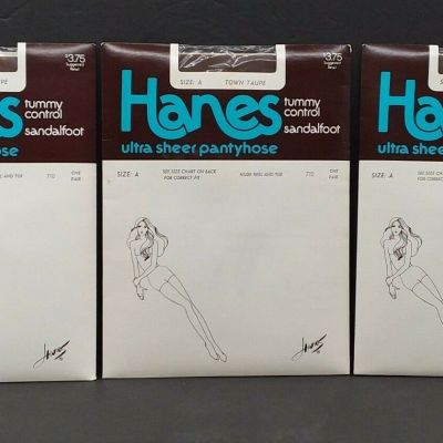 Vtg Hanes Ultra Sheer Tummy Control Pantyhose Town Taupe Lot Of 3  Sz A NOS