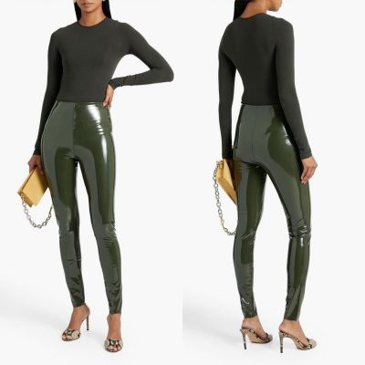 COMMANDO x REVOLVE Patent Leather Leggings in Olive Shiny Metallic size small