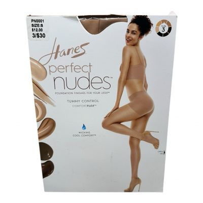 Hanes Tummy Control Girl Short Hosiery Perfect Nudes Pantyhose Nude 3 size Small