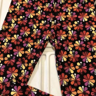 LuLaRoe OS Leggings black background one size bright geo flower print