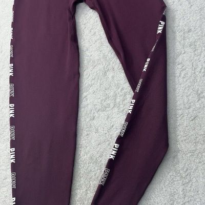 Victorias Secret Pink Active Seamless High Waist Leggings Maroon Logo Womens S