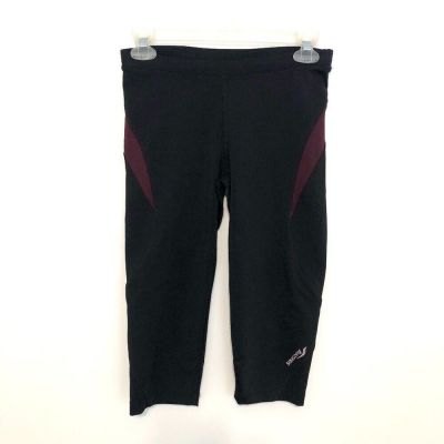 SAUCONY Black Burgundy Maroon Stripe Colorblock Capri Capris Active Leggings XS