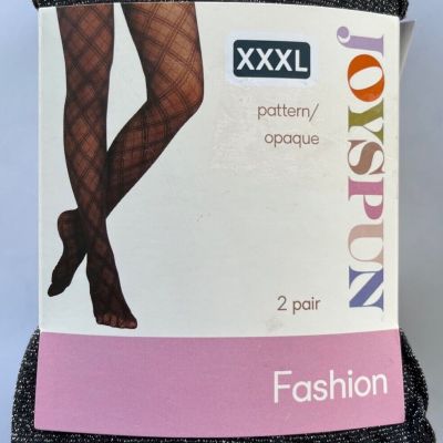 Joyspun Fashion Tights 3XL 2XL XL Black Shimmer & Opaque Plum No Bind Waist 2 PK