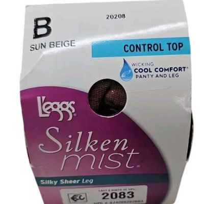 L'eggs Silken Mist Sun Beige B Control Top Pantyhose Cool Comfort New