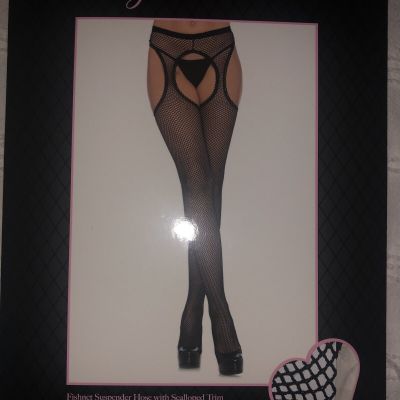 Leg Avenue Madele blk Fishnet Suspender Hose scalloped trim fits 90lbs -165lbs