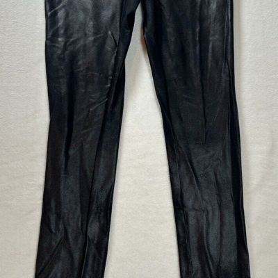 Spanx Black Shimmer Metallic Faux Leather Leggings Women's Size Medium shaping