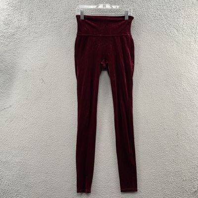 SPANX Shiny Velvet Velour High Waisted Leggings Rich Burgundy Red Women’s Size S