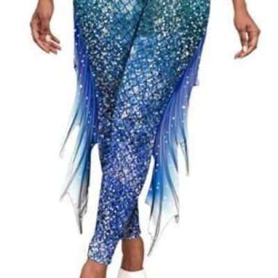 Mermaid Yoga Print Leggings for Women Plus Size Fish Scale X-Large Blue-green